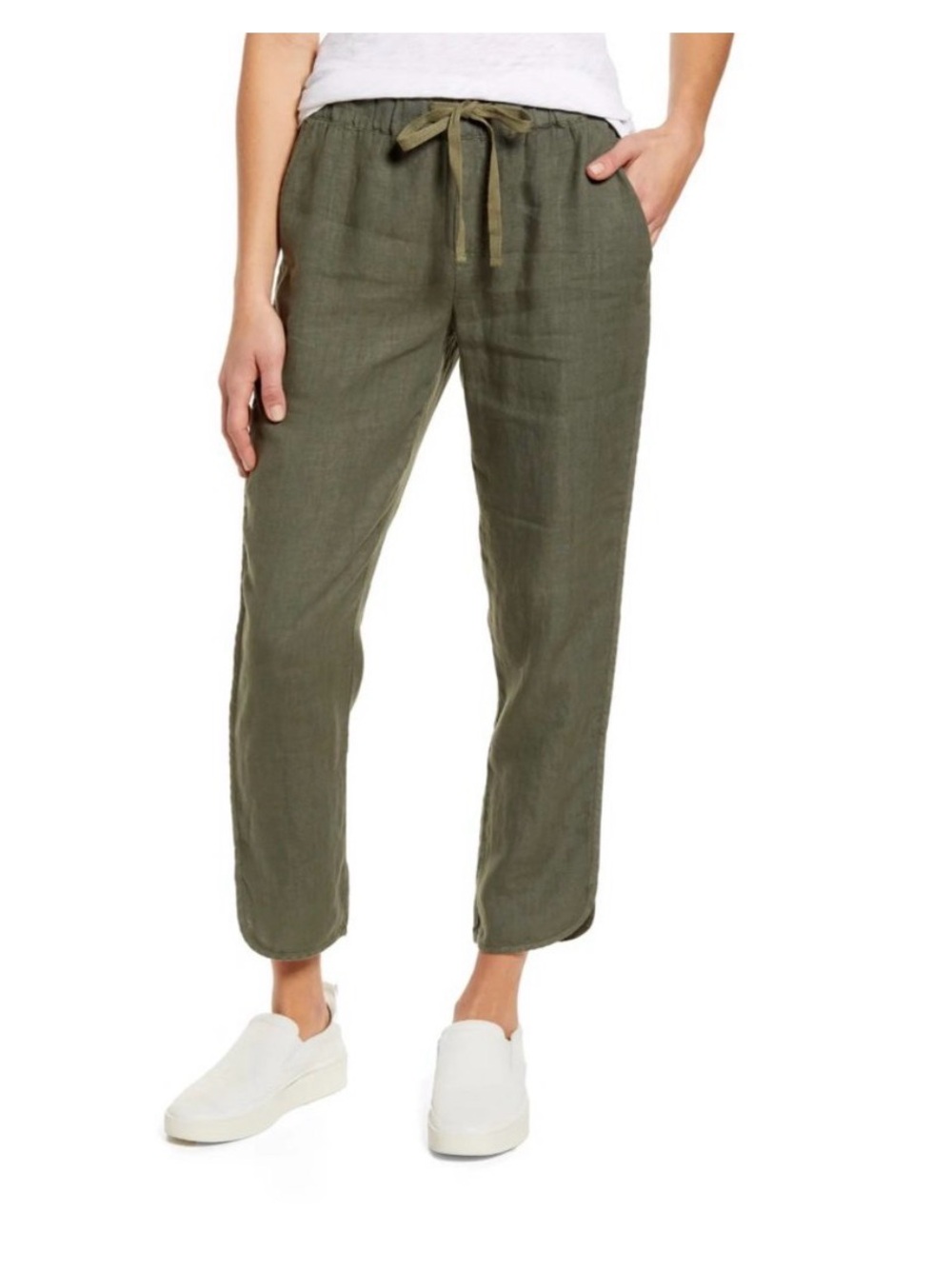 Caslon Olive Green Drawstring Linen Blend Pants